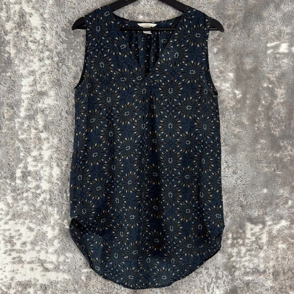 H&M Size 4 Floral Print Casual V Neck Sleeveless Top Pullover Blouse Hi Lo - Picture 1 of 8